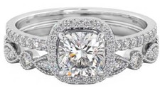 New 925 Silver Ladies 2 piece Cushion Cut Halo Bridal Ring Set  - UK seller 