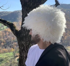 White Genuine Handmade Goat Papakha hat Caucasus Mountain man Army