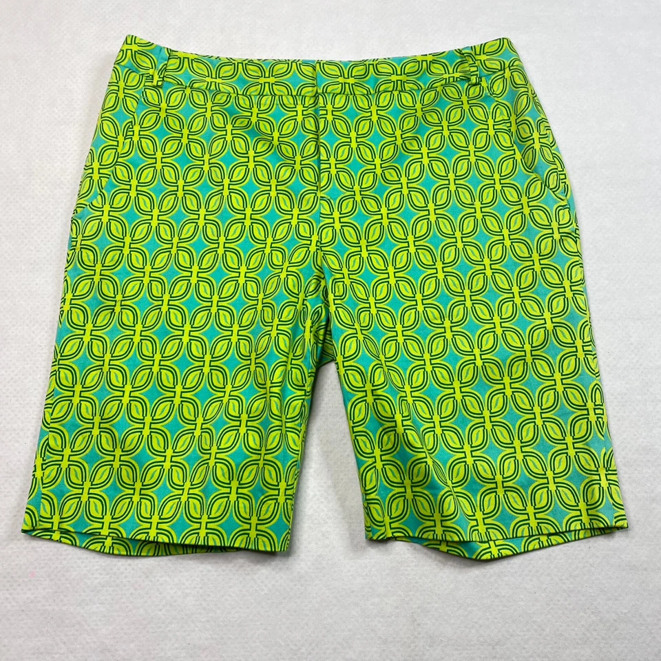 Coldwater Creek Womens Shorts sz 10 Green Geometric Lightweight Stretch Bermuda — 第 2/4 张图片