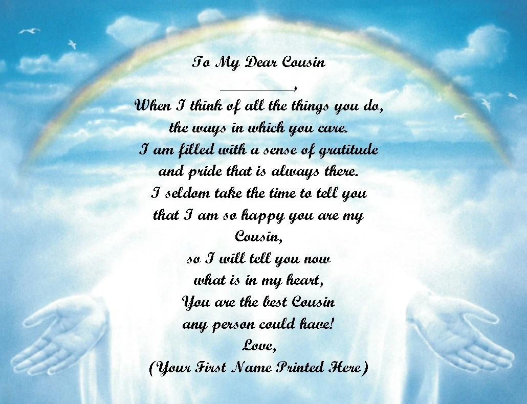 Christmas Gift/ Birthday Gift For Cousin Personalized Poem Gift ~ Rainbow  Hands | eBay