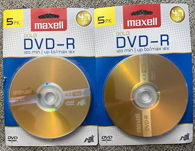 Maxell Gold DVD-R 5 Pack 4.7 GB 120 Min 16X 2 Packs New | eBay