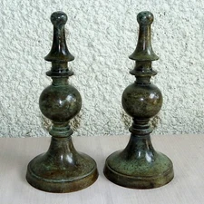 PAIR OF 9" x 4" SOLID BRASS ARCHITECTURAL STAIRCASE GATE POST BED FINIALS