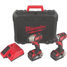 Milwaukee Cordless Drill & Driver Twin Pack Set M18 BPP2Q-402C Brushed 2x 4.0Ah