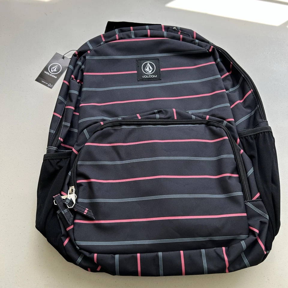 Volcom Mujer Poli Mochila Escolar Sunstone Negro Rosa Rayas Nueva Foto 2 de 4