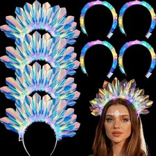 8 Pcs Light up Headbands Crown LED Easter Glitter Headband Hoop Glow Rave Cos...