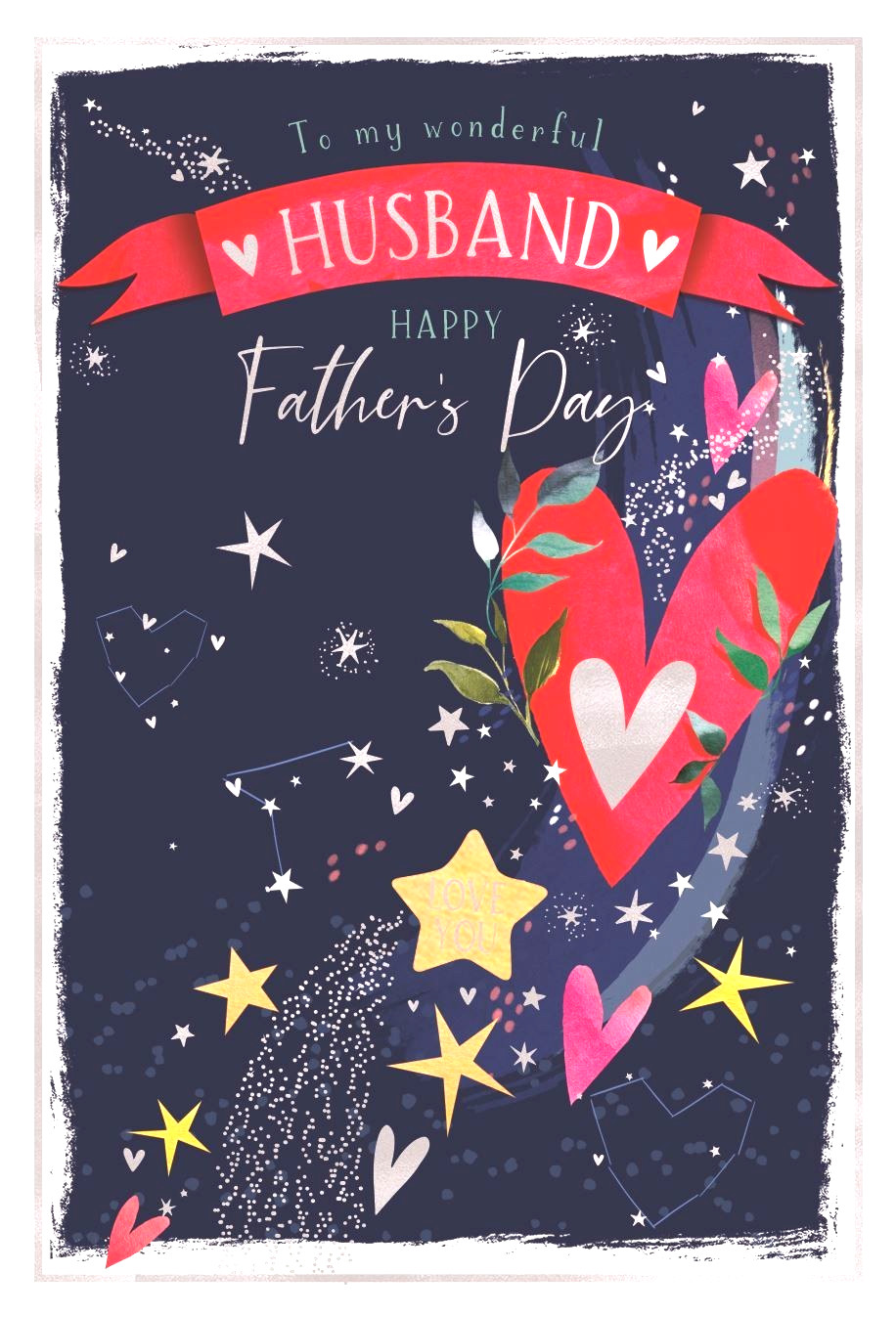 Father's Day Card HUSBAND. *Nine Inch Card, Silver foiling, Paper pages inside*