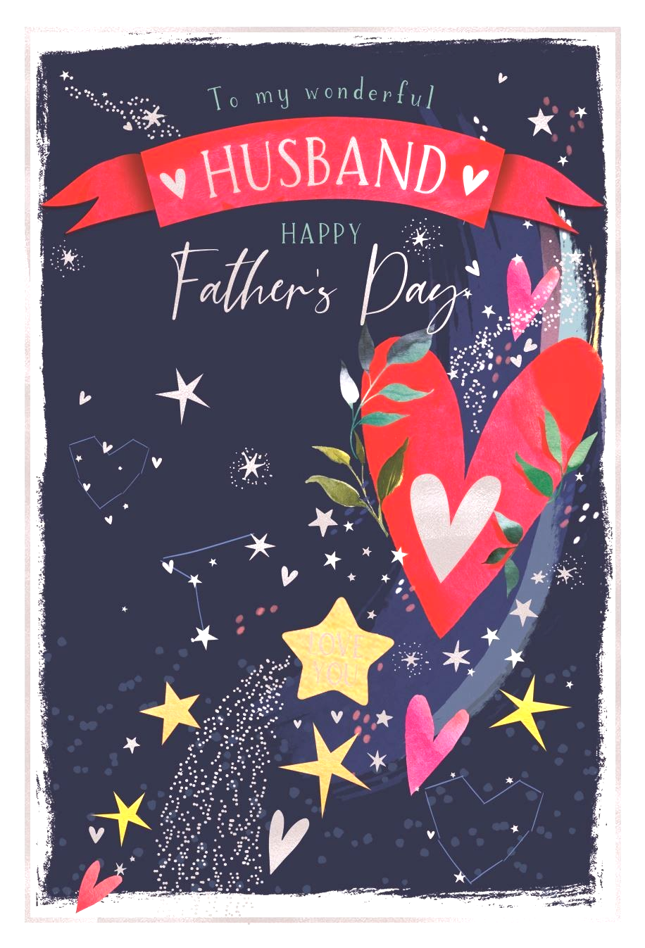 Father's Day Card HUSBAND. 9"" Card *With silver foiling, & paper pages inside*.