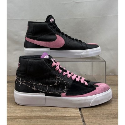 Nike SB Blazer Mid Premium Black Pink Leather Skate Shoes Men US 10 DA2189-002