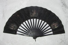 Antique Victorian Hand Fan Hand Painted with Sequins Late 19th Century