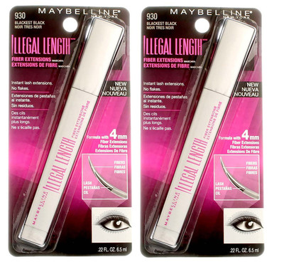 Maybelline Illegal Length Washable Mascara, 930 Blackest Black (2 Pack)