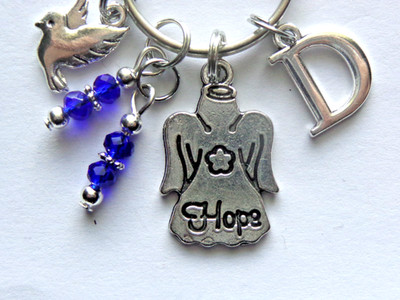 PERSONALIZED GUARDIAN ANGEL HOPE DOVE BEADS KEY CHAIN BAG CHARM PURSE CLIP