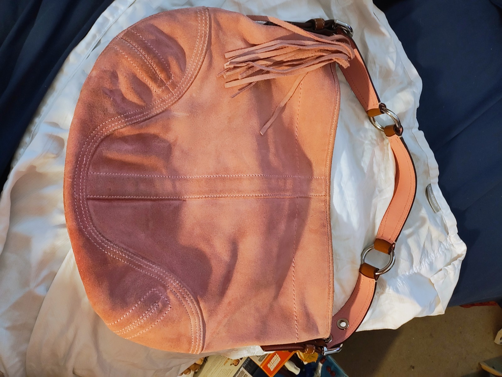 Coach Suede Leather Hobo Shoulder Bag Pink Tassel Hang Tag 14x11 TLC thumbnail 10