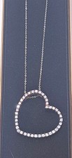 Ladies Sterling Silver Open Heart Cubic Zirconia Pendant Necklace 18" CZ 925