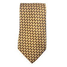 Ike Behar New York 59x4 Tie Silk Made in USA Geometric Yellow Tan Blue Art Deco