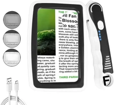 5X 10X Large Magnifying Glass for Reading, Rechargeable Magnifier with 3 Black