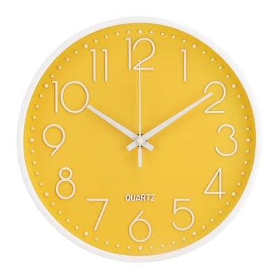 Wall Clock 10 Inch Non-Ticking Silent Modern Simple Style Round 10inch Yellow