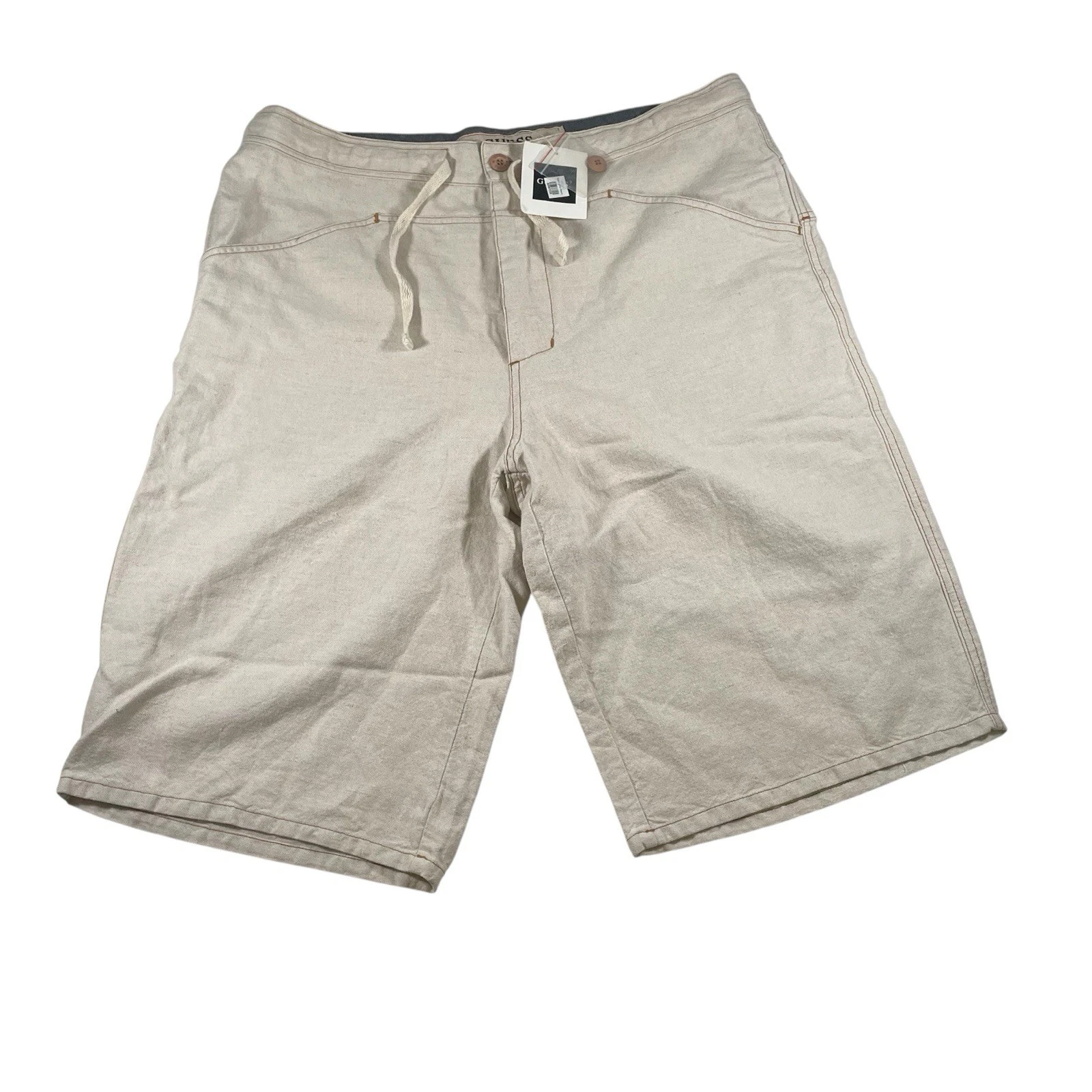 Guess USA Mens Linen Cotton Shorts XL Baggy Oversized Wide Leg Beige NWT