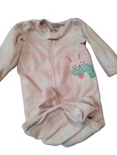 Carter's Girls 1 Piece Footed Sleeper Zip Up Fleece Pajamas Pink Bunny Size 6M