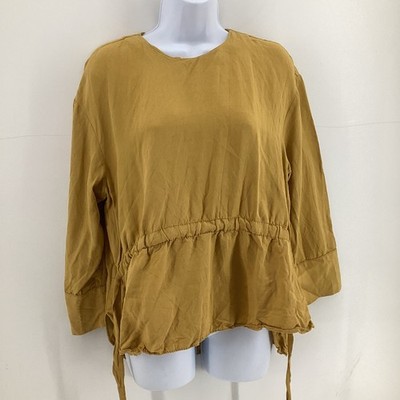 Zara Woman Gold Senf Geraffte Taille Bluse Top Größe M Made in Turkey