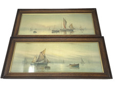 Vintage Garman Morris Boats Nautical Seascape 1930 Prints x2 Framed 59 x 27cms