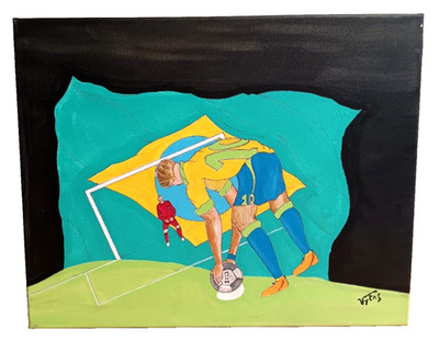 Brazil Soccer Original Acrylic Painting Canvas Art Signed Vytas Football 20x16