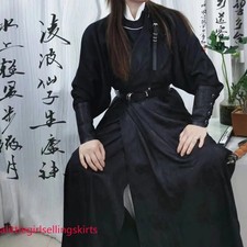 Chinese Black Men Women Hanfu Dress Tang Dynasty Robe Swordsman Cosplay Costume