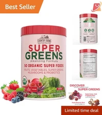 Organic Super Greens Powder Berry Flavor 50 Superfoods Mushrooms Probiotics