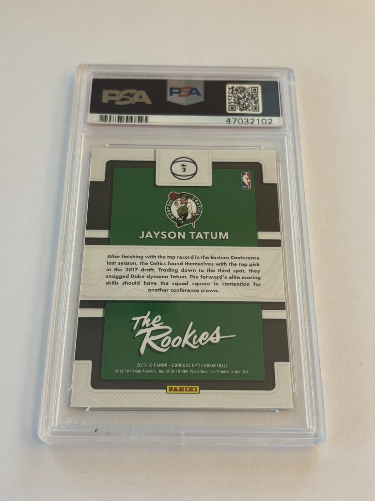 2017 Jayson Tatum Panini Donruss Optic The Rookies #3 PSA 10 Gem Mint Celtics view 2
