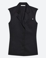  545 HELMUT LANG Size 8 Sleeveless Modest Vest Black Tonal Jacquard Top