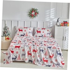 Christmas Kids Sheet Set Size 3 Piece, Holiday Fun Reindeer Xmas Boys Twin Red