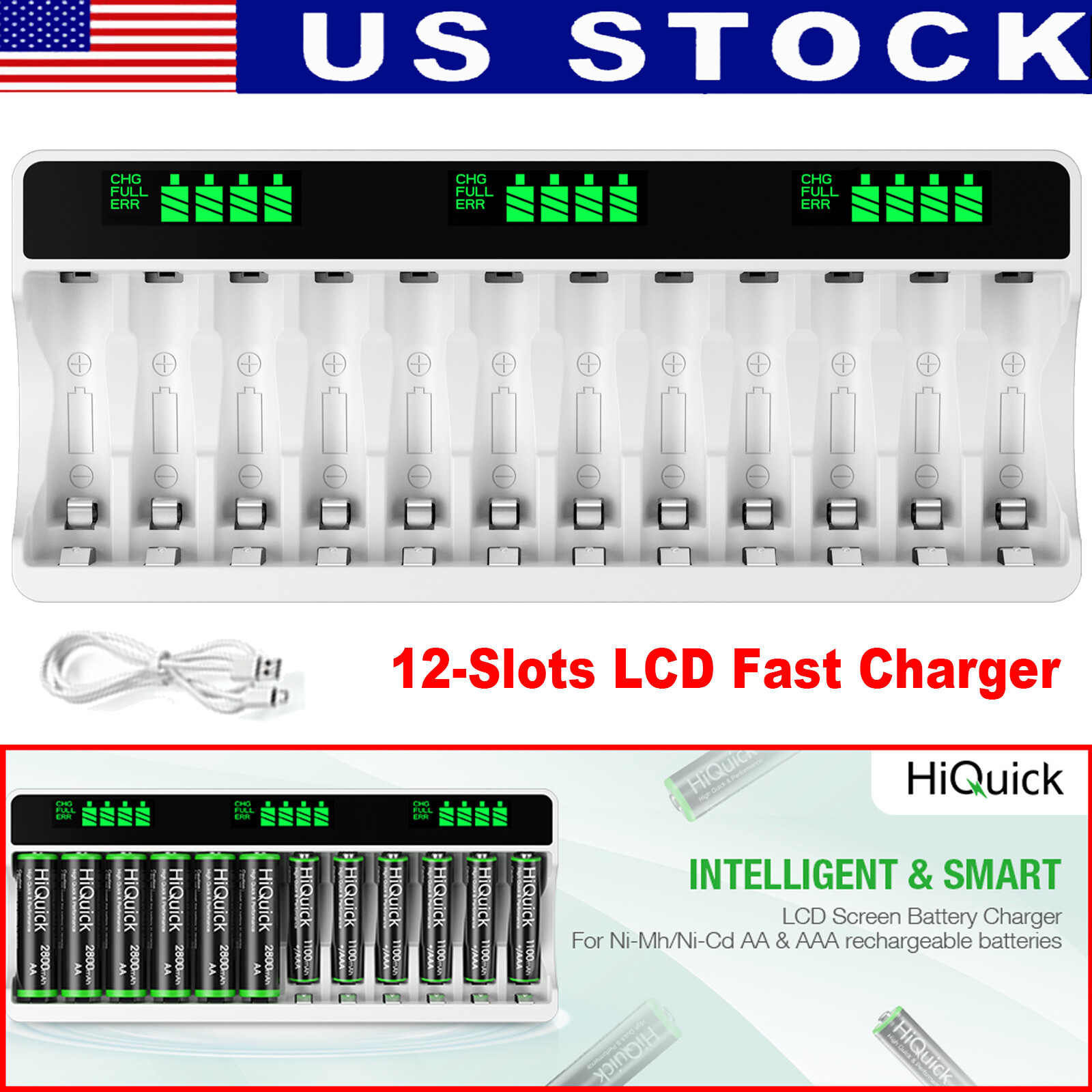 HiQuick Rechargeable Batteries Charger Universal For AA AAA Ni-MH Ni-CD Battery-image
