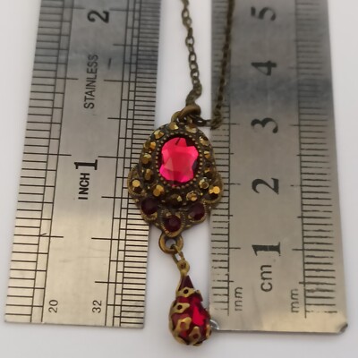 Michal Negrin Necklace Royal Red Marron Crystals Victorian Revival