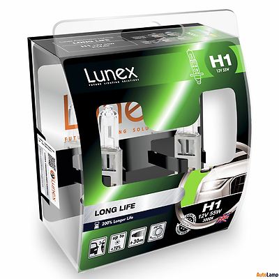2x H1 Lunex LONG LIFE 3000K 448 55W 12V Car Headlamps P14,5s Twin Pack