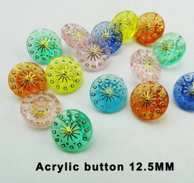 Pkg of 10 Assorted Colors ROUND Acrylic Shank Buttons 1/2'' (12.5mm) Craft (1995)