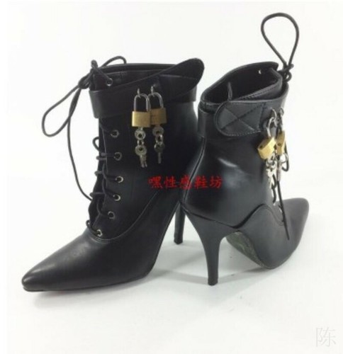 Men Women Ankle High Locking Sissy Maid Shoes Ballet Boots Sexy 36-46 12cm Heels - Picture 11 of 16