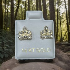 Crown Stud Earrings 14K Solid Gold with safety backing