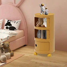 3 Levels Round Storage End Table Chest Nightstand With Storage Space 88lbs