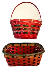Christmas Wicker Basket LOT Green & Red Cardinal Woven Reed Natural Fiber