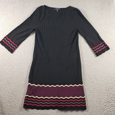 Nine West Sweater Dress Women's Large Black Ribbed Long Sleeve Stretch Wavy