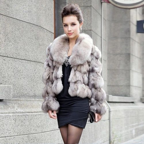 Damen Winter Jacken Echt Fuchspelz Mantel mit Revers Dick Warm Mode Oberbekleidung - Bild 1 von 16