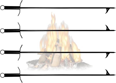 36'' Long Firepit Poker - For Outside Pits & Indoor Hearth - 4 Pcs - Black