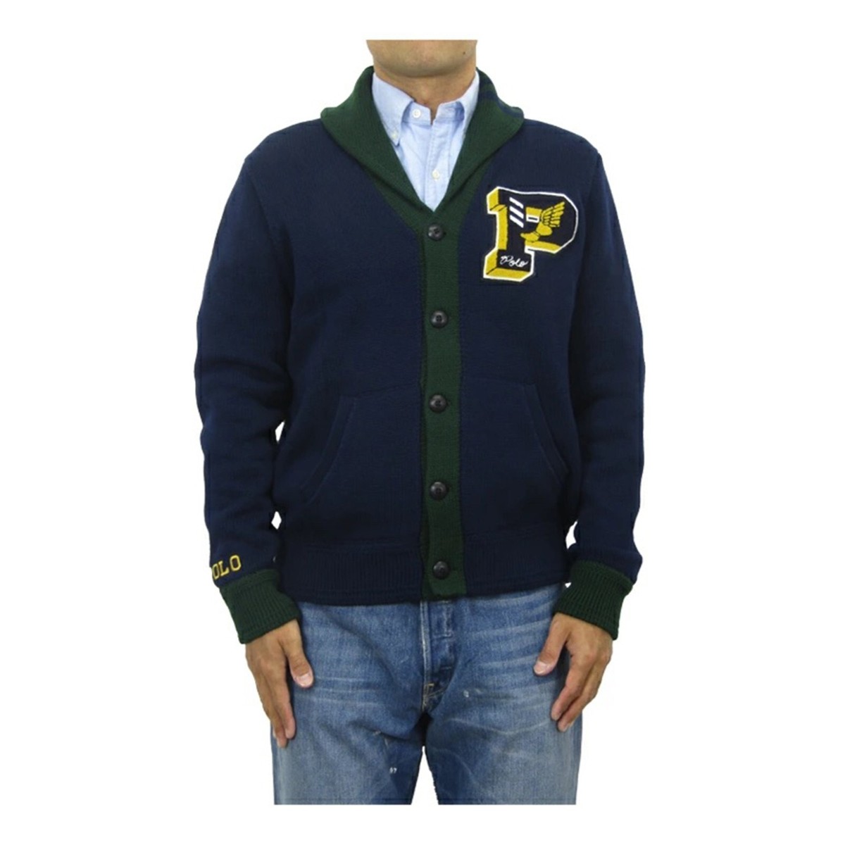 Polo Ralph Lauren Heavy Cardigan Shawl Neck Sweater with P-wing