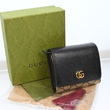GUCCI GG Canvas Leather Compact Wallet Italy Beige P3845CA702