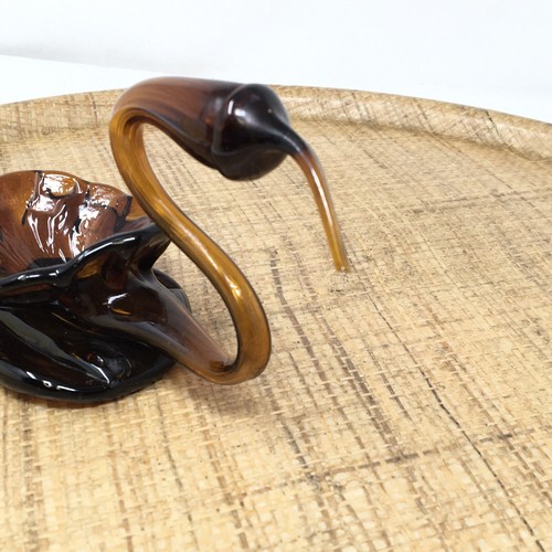 Vintage Hand Blown Art Glass Swan Brown Amber Trinket Dish Bowl - Picture 5 of 10