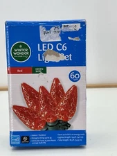 Winter Wonder Lane 60 LED Red Faceted C6 Lights Green Wire Indoor/Outdoor NIOB