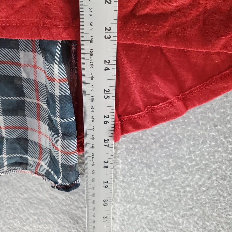 Camiseta Bongo Mujer Top XL Roja a Cuadros Brillo Gráfico Corazón Cruz Dobladillo Alto-Bajo Foto 3 de 4