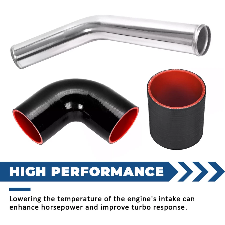 8Pc 2.5 inch  Universal Aluminum Turbo Intercooler Pipe Kit +Silicone Hose+Clamp - Image 2 of 4