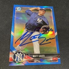 2018 Bowman Chrome Matt Sauer Blue Refractor SIGNED Los Angeles Dodgers BDC-144