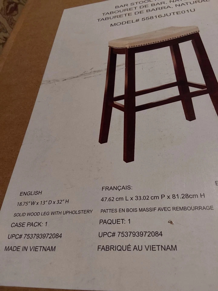 LINON BAR STOOL NATURAL FACTORY SEALED. - Image 2 of 3