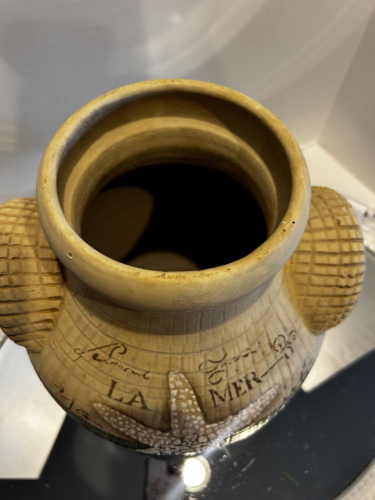 Pier One Pottery Vase Starfish Tropical Beach Condo Decor 2 Handles Summer Home